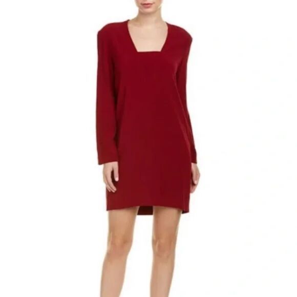 SANDRO Womens Dress Size 1 Small Red Pullover Shift Long Sleeve Crepe LEILA - Picture 1 of 10